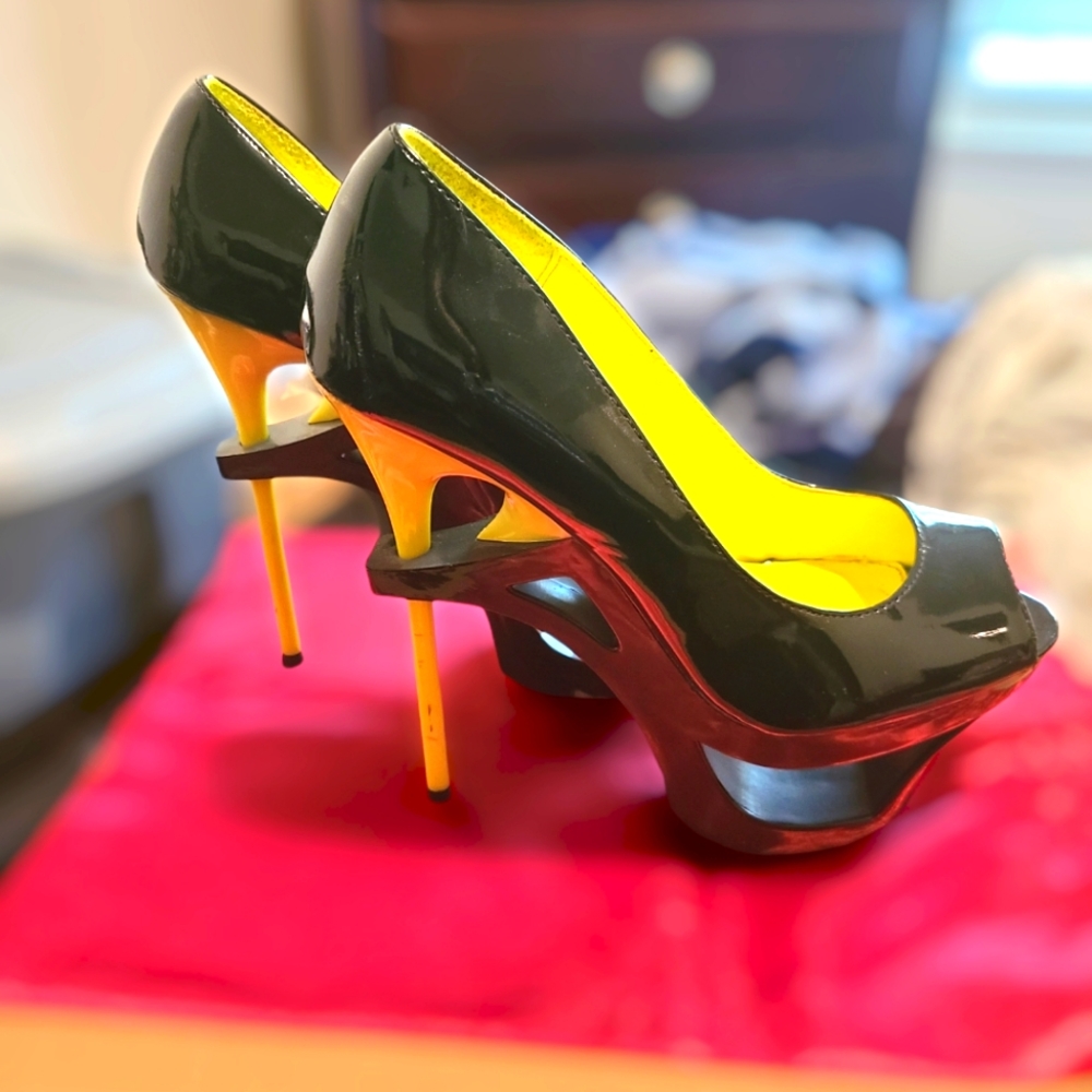Black & Yellow Patent Leather Stilettos